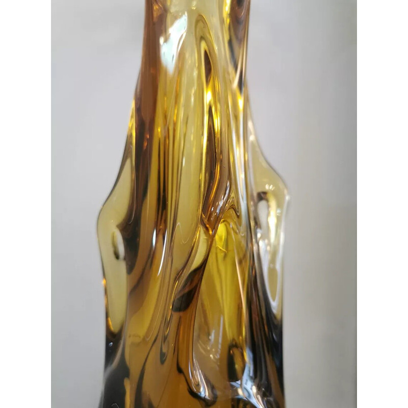 Vintage structured glass vase for La Verrerie de Zabkowice Steelworks, Poland 1970