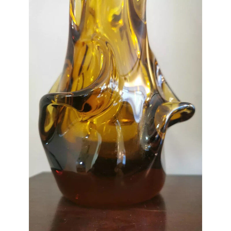 Vintage structured glass vase for La Verrerie de Zabkowice Steelworks, Poland 1970