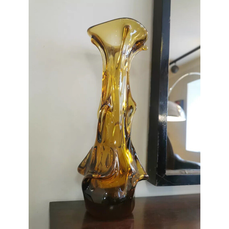 Vintage-Vase aus strukturiertem Glas für La Verrerie de Zabkowice Steelworks, Polen 1970