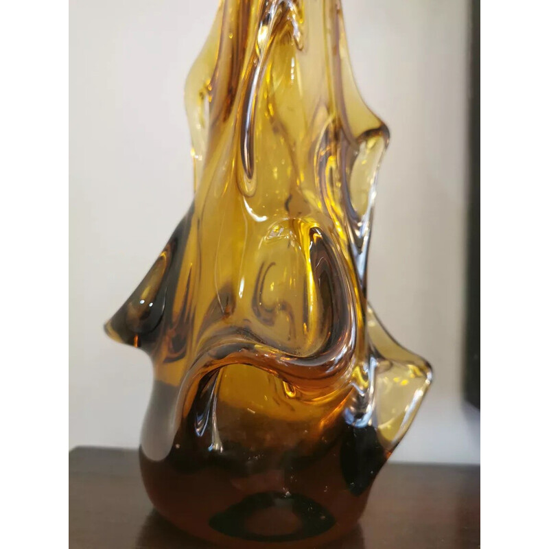 Vintage-Vase aus strukturiertem Glas für La Verrerie de Zabkowice Steelworks, Polen 1970