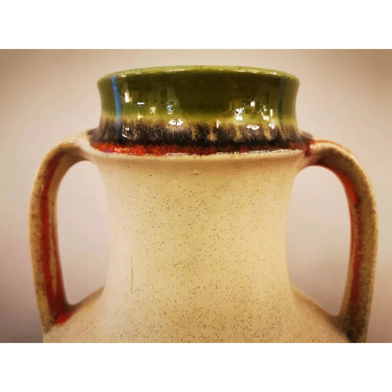 Vintage khaki and orange ceramic vase, West Germany 1970