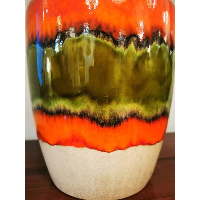 Vintage khaki and orange ceramic vase, West Germany 1970