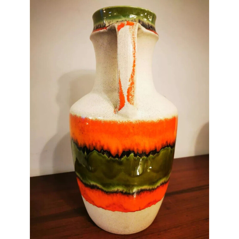 Vaso vintage in ceramica color cachi e arancio, Germania Ovest 1970