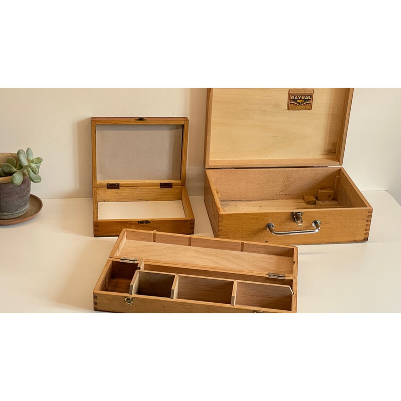 Set of 3 vintage wooden dovetail boxes