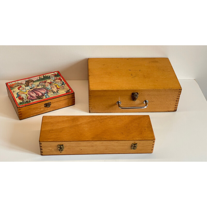 Set of 3 vintage wooden dovetail boxes