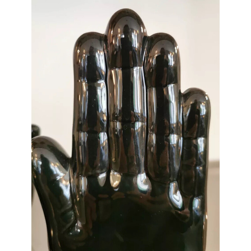 Par de suportes para livros em cerâmica preta vintage com a forma de uma mão