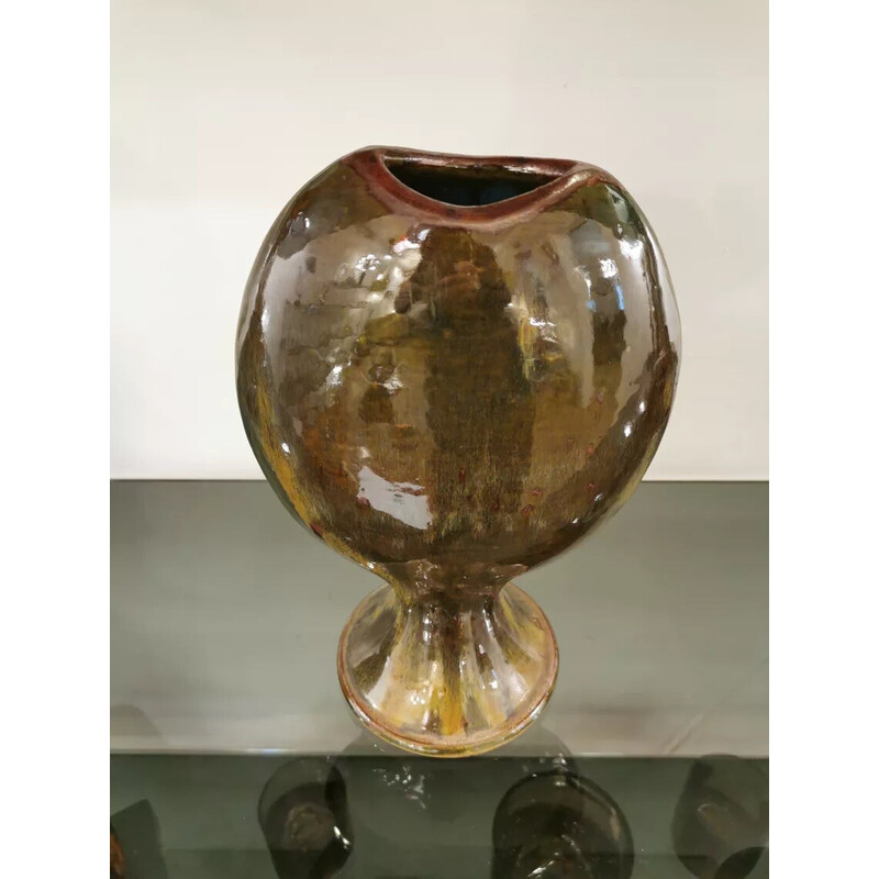 Vase vintage en grès et céramique en forme de coupe, 1970