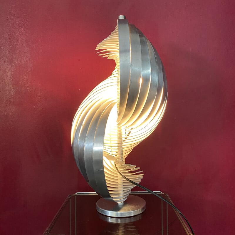 Gordes vintage kinetische lamp in geborsteld aluminium bladen van Henri Mathieu, 1969