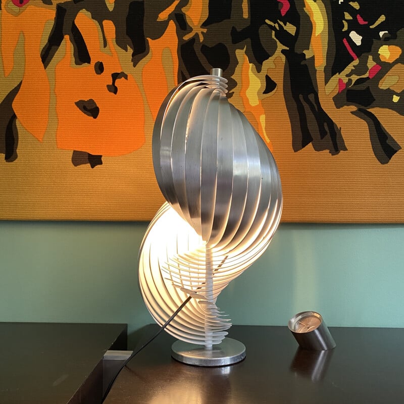 Vintage Gordes model kinetic lamp in brushed aluminum blades by Henri Mathieu, 1969