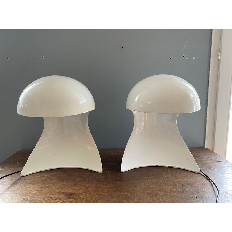 Paar vintage "Dania" lampen in wit gelakt gegoten aluminium van Dario Tognon voor Artemide, 1969