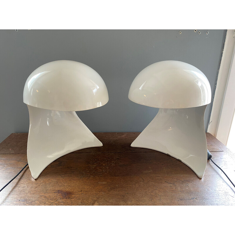 Paar vintage "Dania" lampen in wit gelakt gegoten aluminium van Dario Tognon voor Artemide, 1969