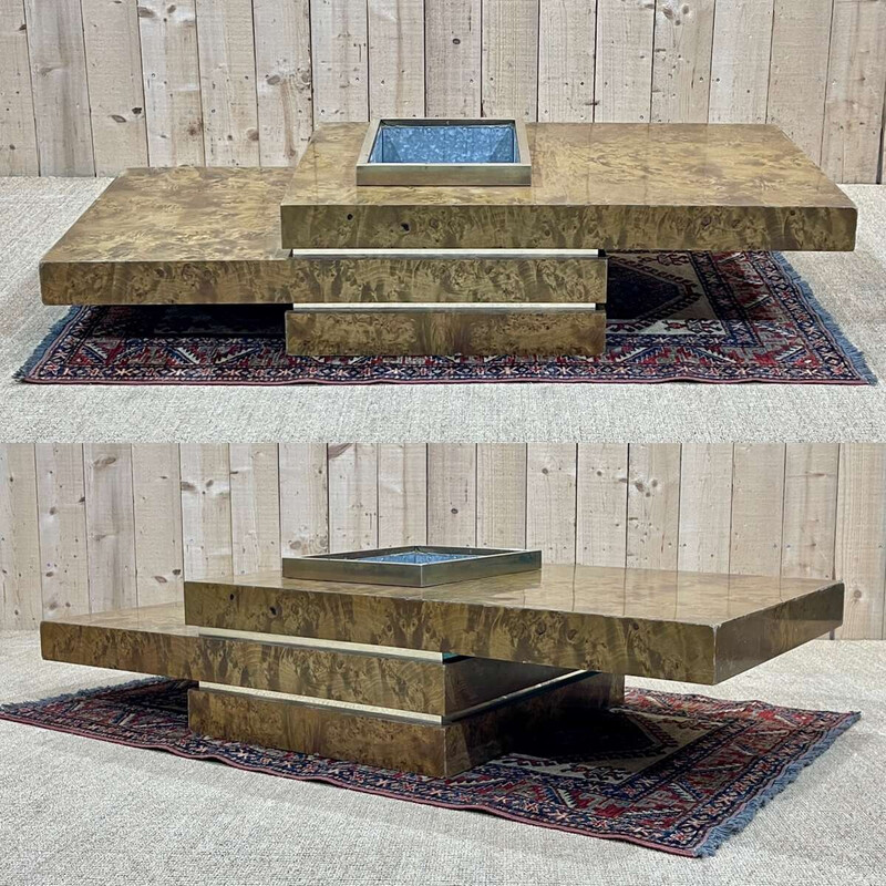 Table basse vintage avec sa jardinière de Jean Claude Mahey, 1970