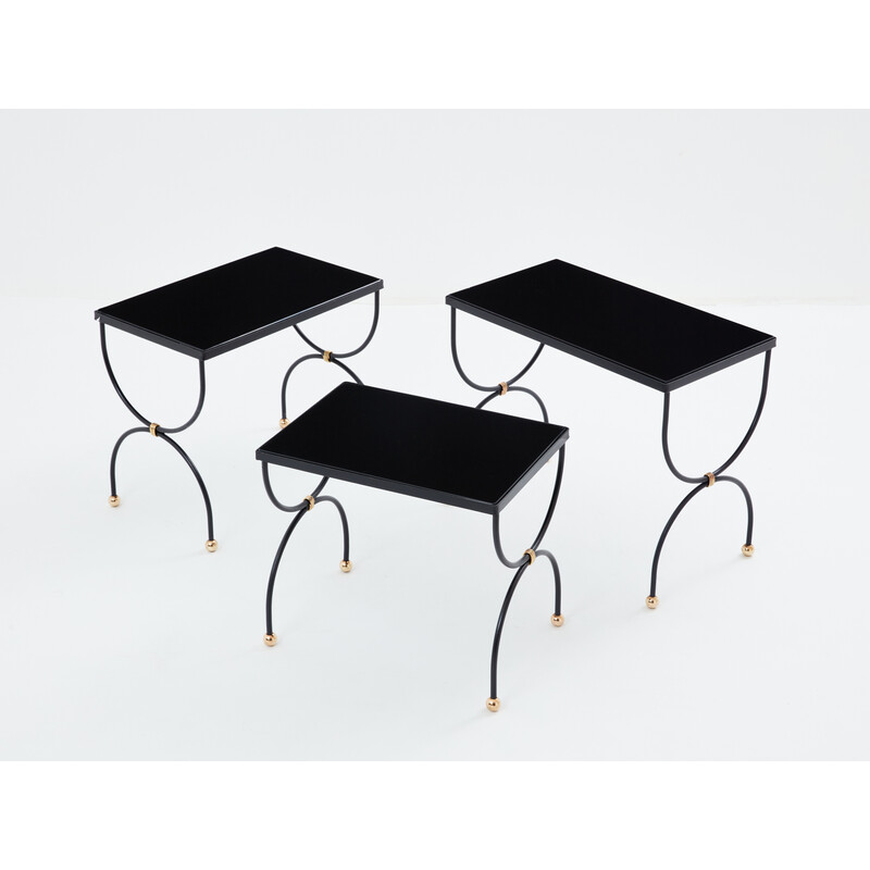 Vintage nesting tables in brass and opaline glass for Maison Jansen, 1960