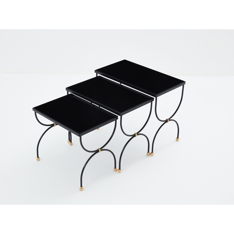Vintage nesting tables in brass and opaline glass for Maison Jansen, 1960