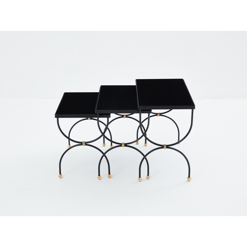 Vintage nesting tables in brass and opaline glass for Maison Jansen, 1960