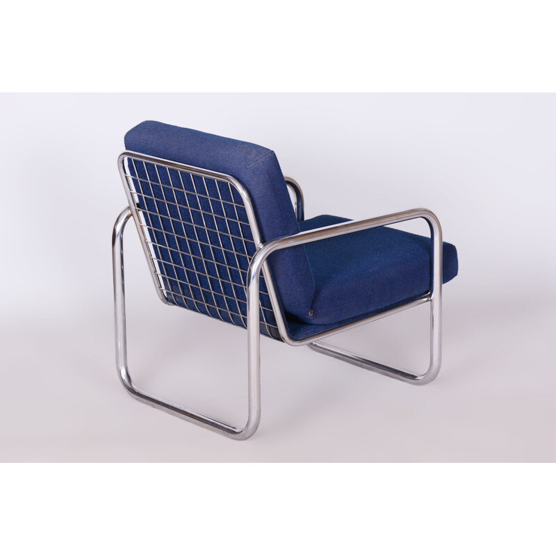 Cadeira de braços Bauhaus vintage em aço cromado, Checoslováquia 1950