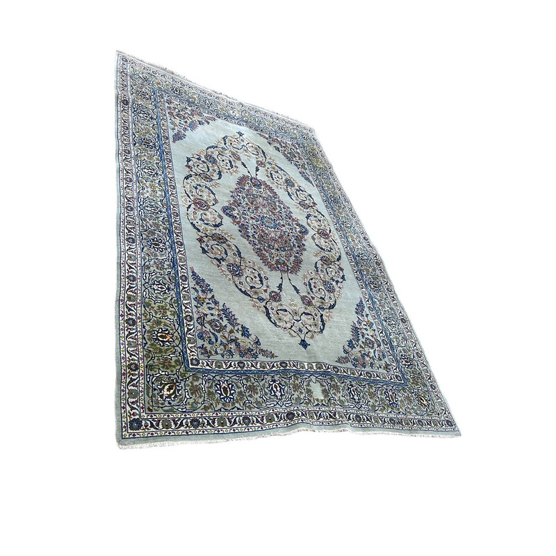 Vintage Perzisch tapijt van wol en natuurlijke zijde, 1970