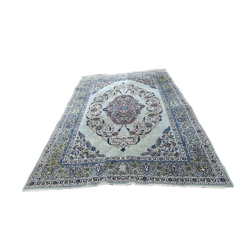 Tapis persan vintage en laine et soie naturelle, 1970