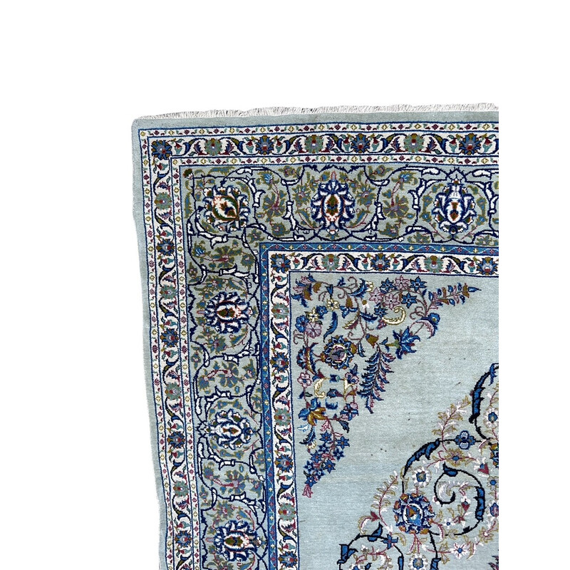 Vintage Perzisch tapijt van wol en natuurlijke zijde, 1970