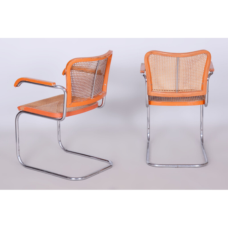 Pair of vintage beech and rattan armchairs by Robert Slezak, Czechoslovakia 1930