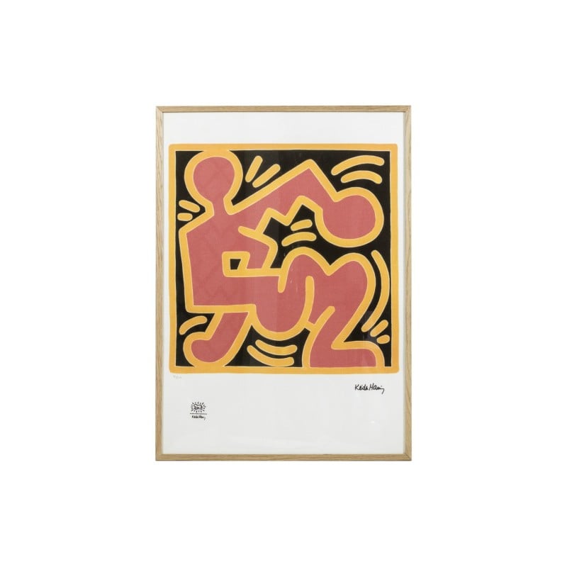 Serigrafía vintage en marco de roble rubio por Keith Haring, Estados Unidos 1990