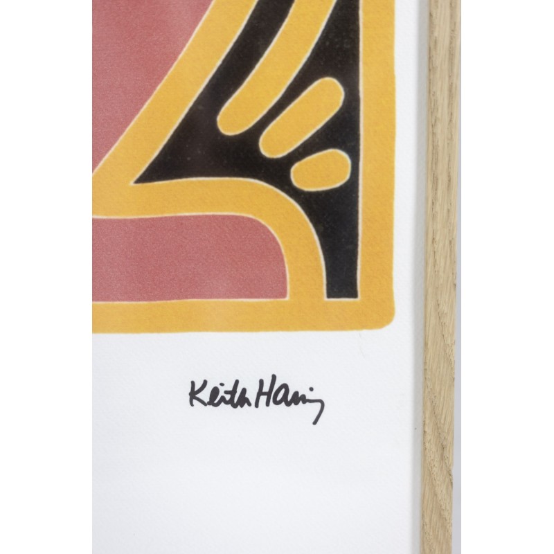 Impressão serigráfica vintage em moldura de carvalho louro de Keith Haring, Estados Unidos 1990