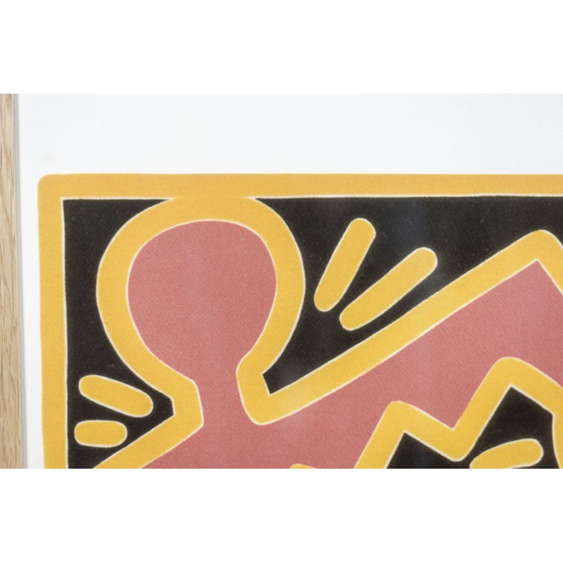 Sérigraphie vintage cadre en chêne blond par Keith Haring, Etats-Unis 1990