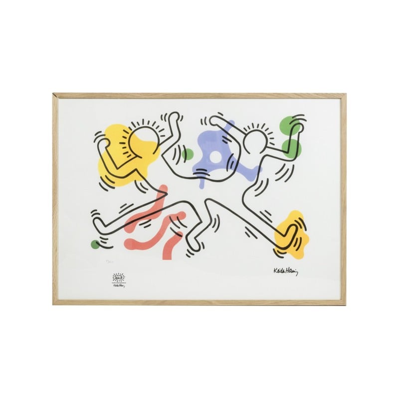 Vintage zeefdruk in eiken frame van Keith Haring, VS 1990