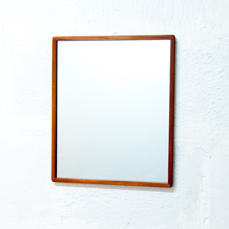 Scandinavian vintage rectangular teak mirror - 1960s