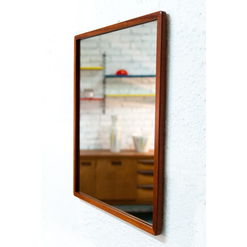 Scandinavian vintage rectangular teak mirror - 1960s