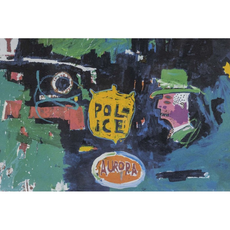 Vintage silkscreen print in blond oak frame by Jean-Michel Basquiat, United States 1990