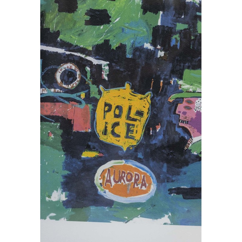 Vintage silkscreen print in blond oak frame by Jean-Michel Basquiat, United States 1990