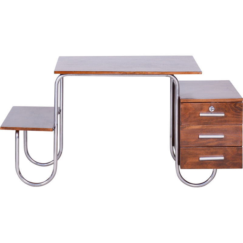 Bureau vintage Bauhaus en hêtre et acier chromé par Robert Slezak pour Slezak Factories, Tchécoslovaquie 1930