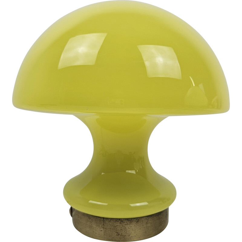 Vintage "Mushroom" table lamp in opaline glass and brass, Italy 1970