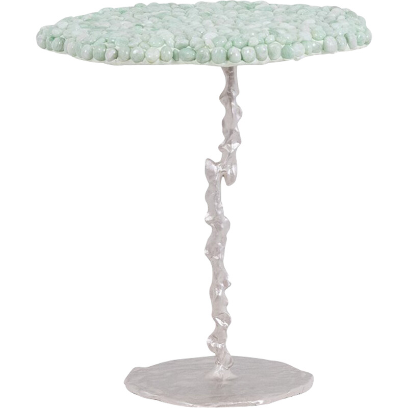 Vintage pedestal table in amazonite and semi-precious stone, France