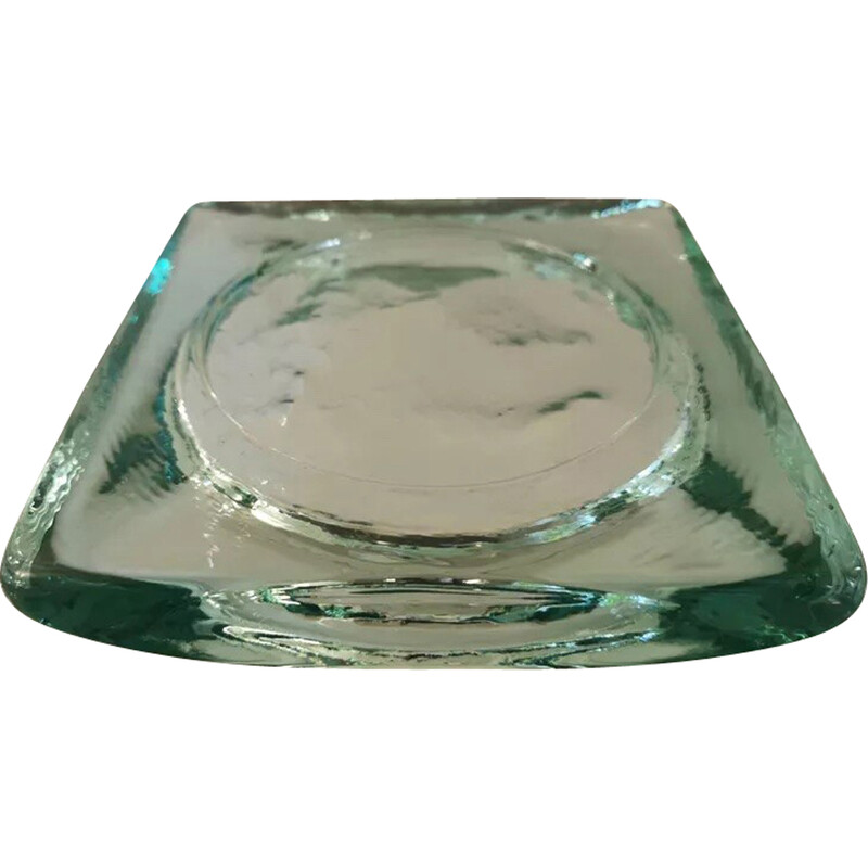 Vintage turquoise green paved glass ashtray