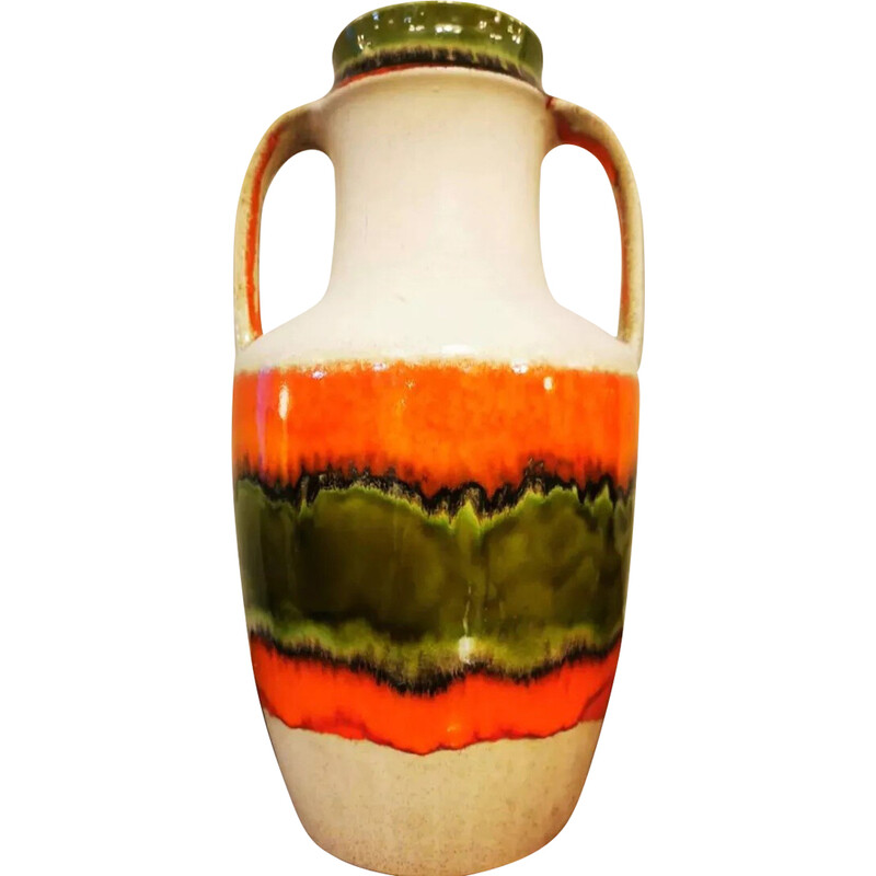 Vintage khaki and orange ceramic vase, West Germany 1970