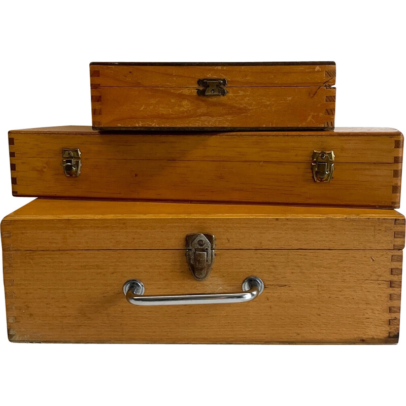 Set of 3 vintage wooden dovetail boxes