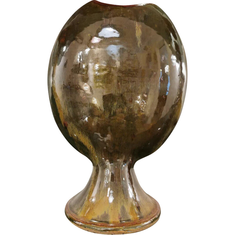 Vase vintage en grès et céramique en forme de coupe, 1970