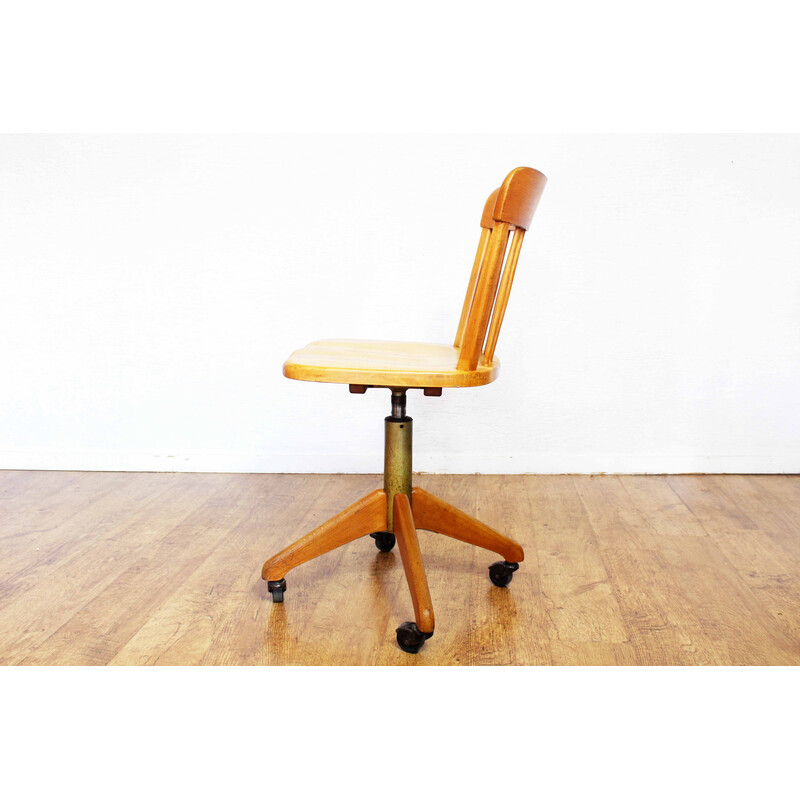 Cadeira de oficina vintage em madeira de faia maciça e metal para Stoll Giroflex, Suíça 1960