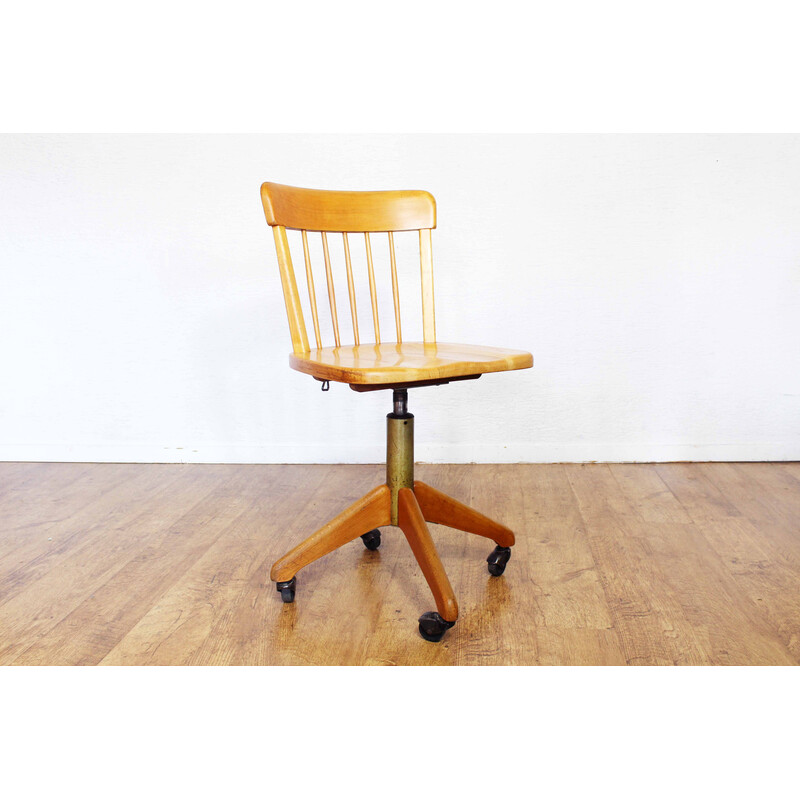 Vintage workshop chair in solid beech wood and metal for Stoll Giroflex, Switzerland 1960