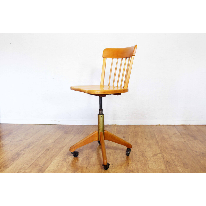 Vintage workshop chair in solid beech wood and metal for Stoll Giroflex, Switzerland 1960