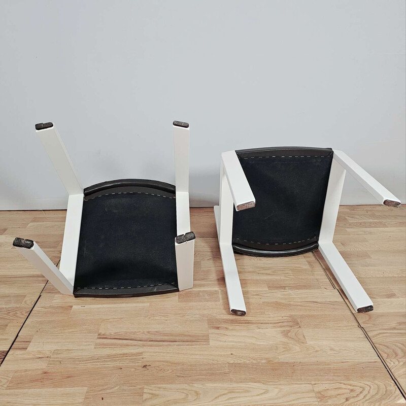 Paar vintage Chair 300 stoelen in opnieuw gelakt hout en bruin leer van Joe Colombo voor Pozzi, 1965