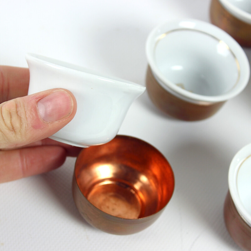 Vintage copper and porcelain espresso service, Czechoslovakia 1960