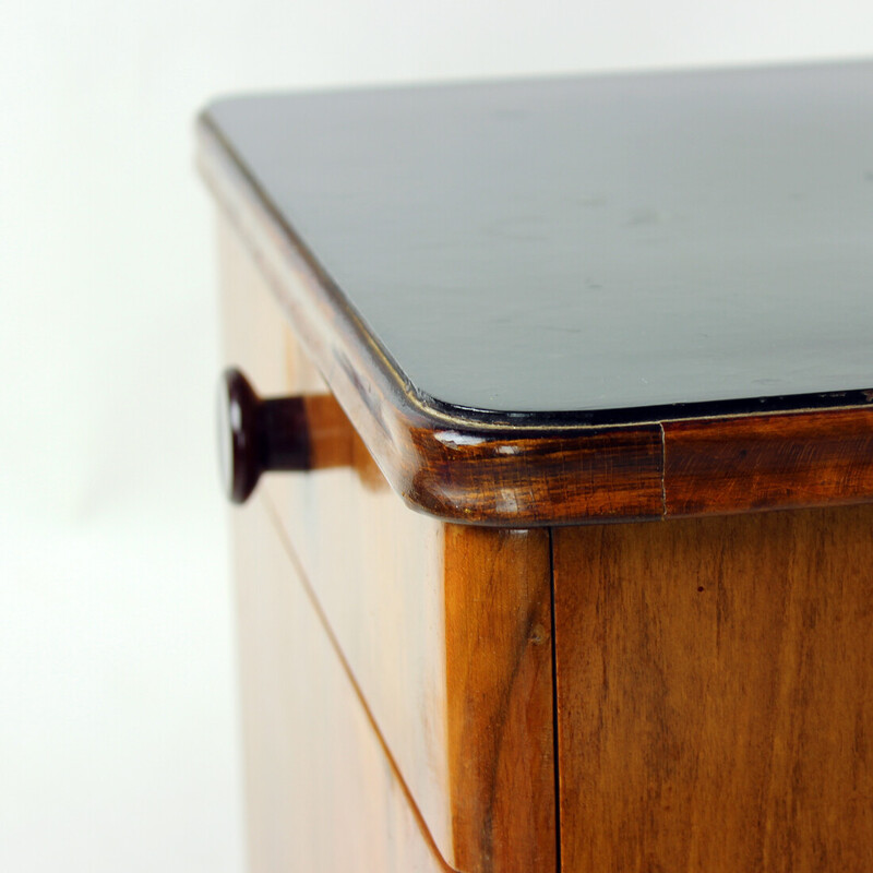 Pair of vintage walnut bedside tables, Czechoslovakia 1950