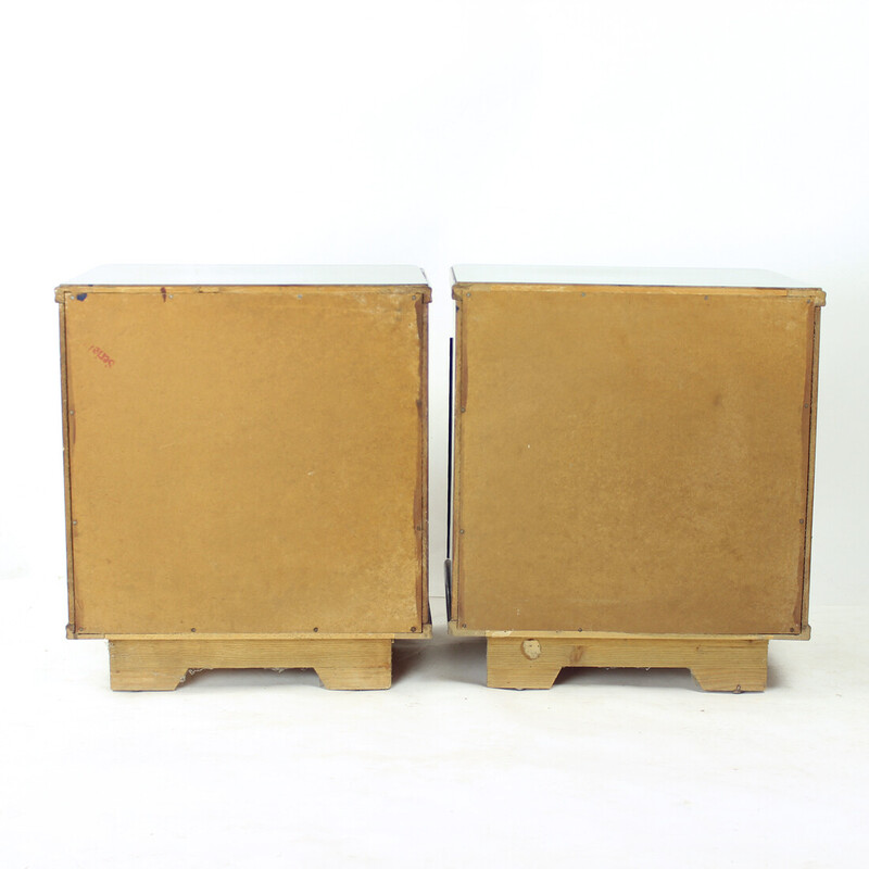 Pair of vintage walnut bedside tables, Czechoslovakia 1950