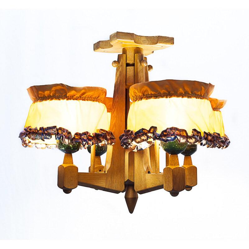 Vintage 4-light ceramic and silk taffeta chandelier by Boleslaw Danikowskin, 1950