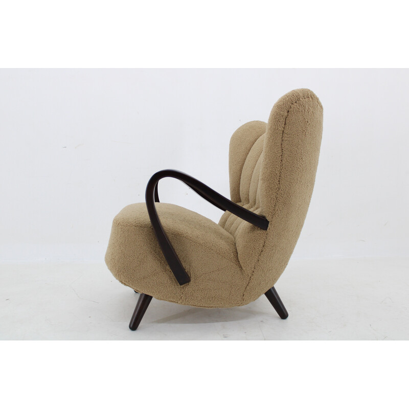 Vintage winged armchair in Boucle fabric, Czechoslovakia 1940