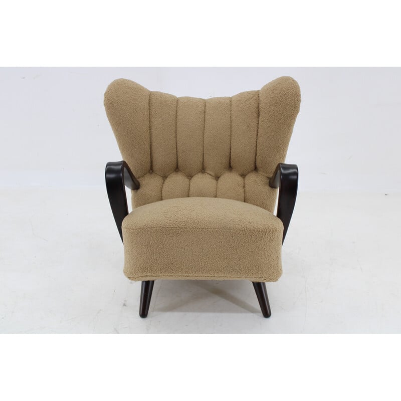 Vintage winged armchair in Boucle fabric, Czechoslovakia 1940