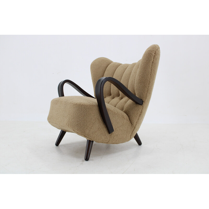 Vintage winged armchair in Boucle fabric, Czechoslovakia 1940